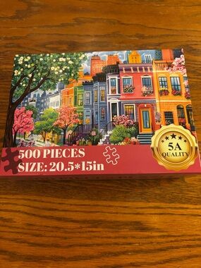500-Piece Colorful Row Houses Jigsaw Puzzle - Pink Accent